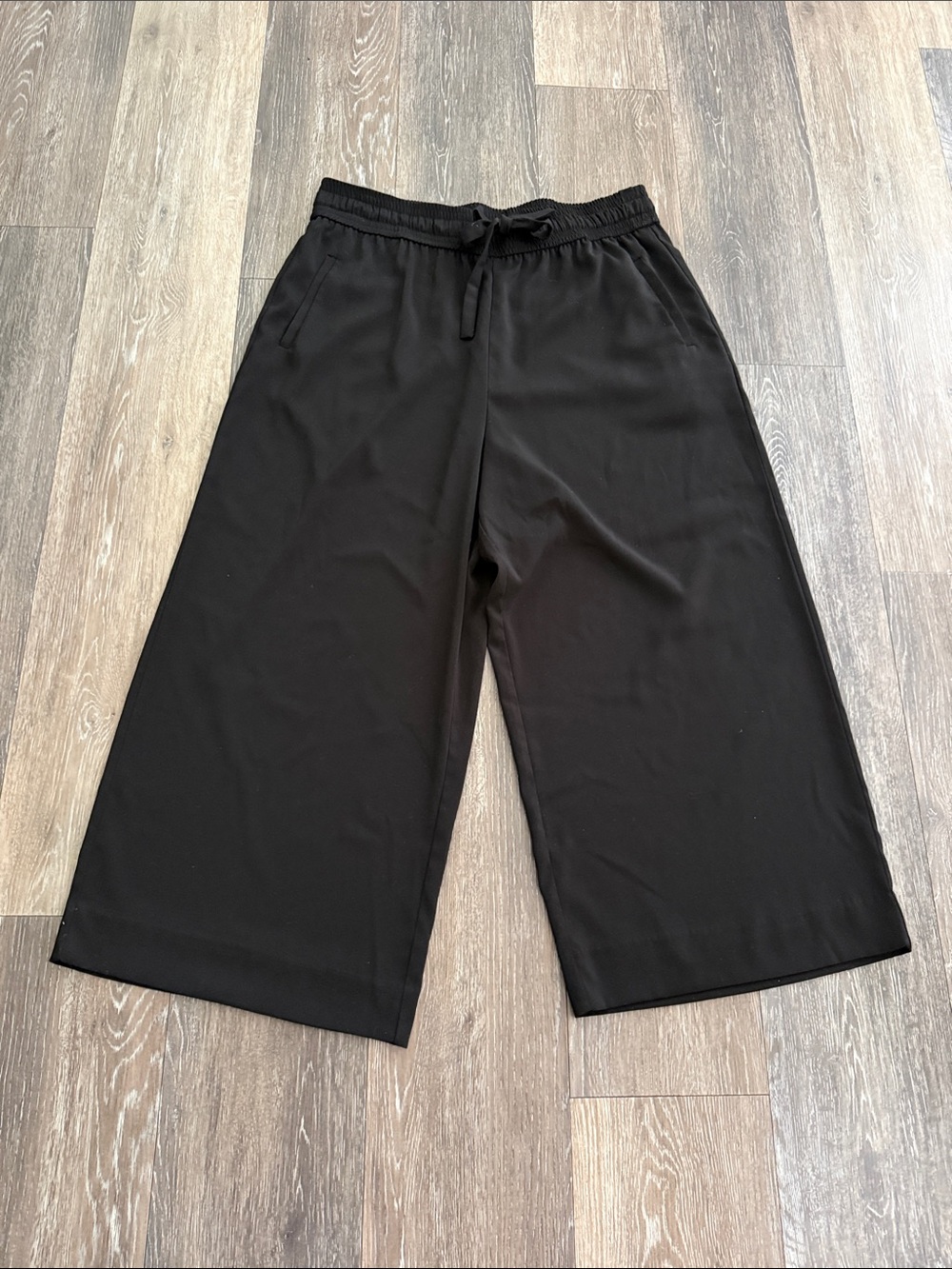 Zara Cropped Wide Leg High Rise Black Pull On Pants Trousers Size X Large